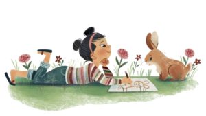 Girl reading to bunny